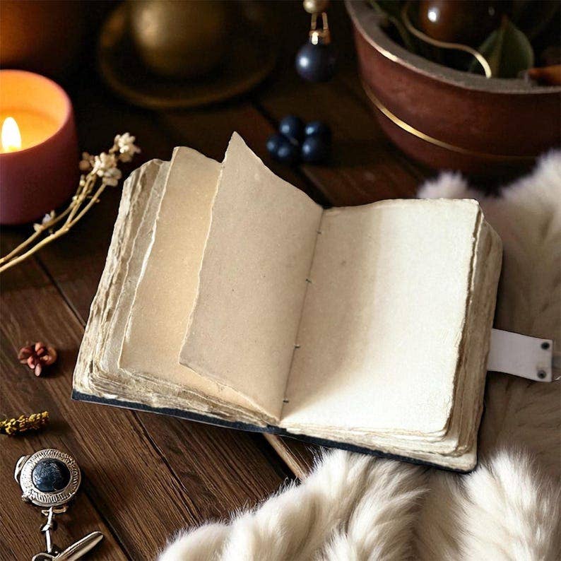 Nahkainen vintage-päiväkirja – Sieniprintti (käsintehty grimoire-tyyli)